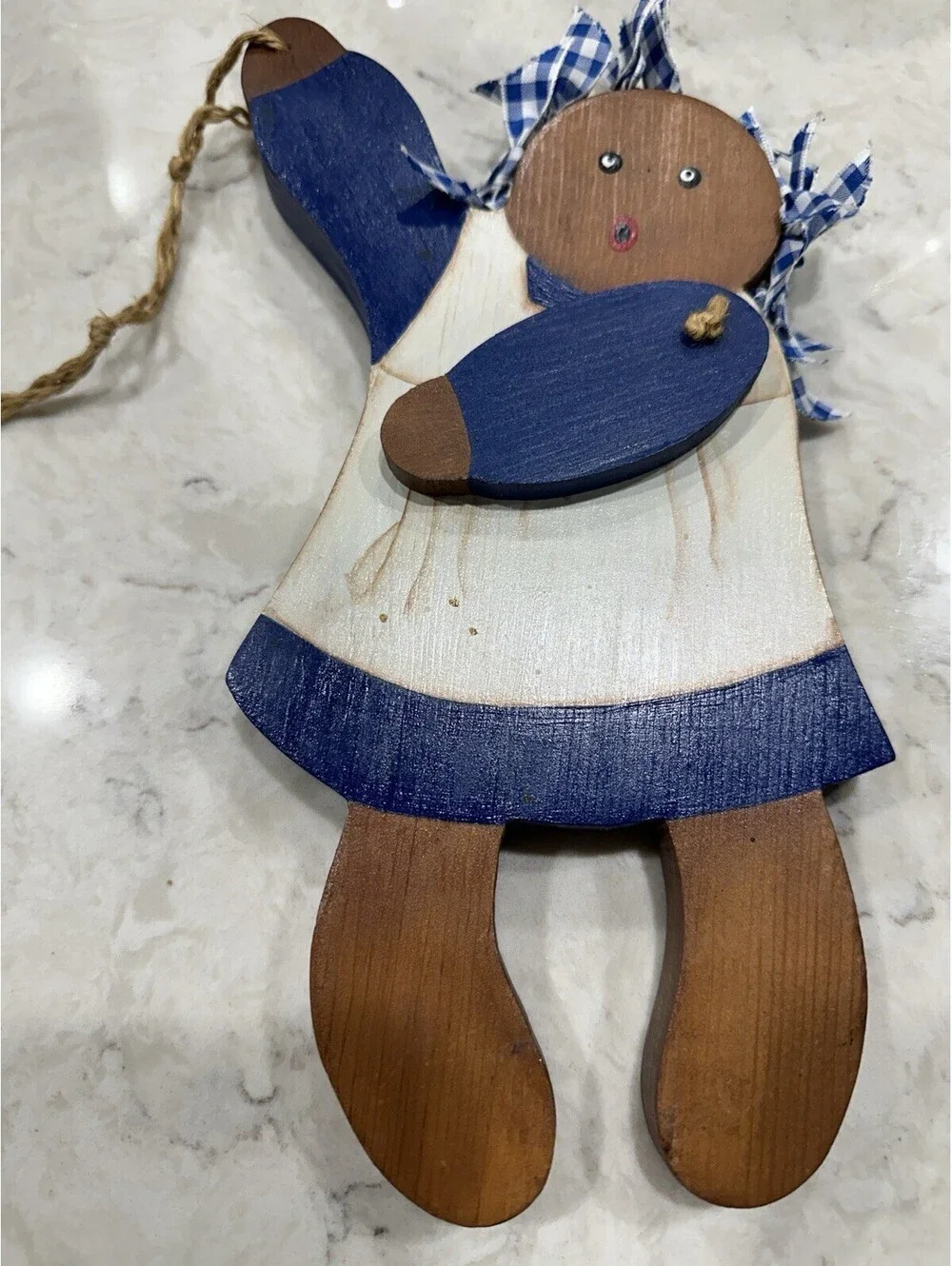 Vintage handcrafted wood Rag doll Wall Hanging Folk Art 10 Inches Tall